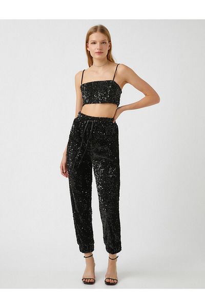 Koton Crop Sequin Μπλούζα Λεπτές τιράντες