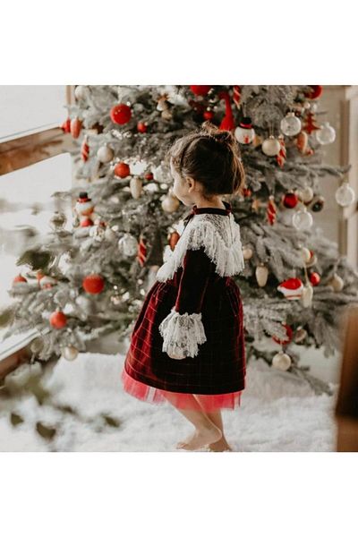 ipek ipekçi Burgundy Quilted Velvet Christmas Dress