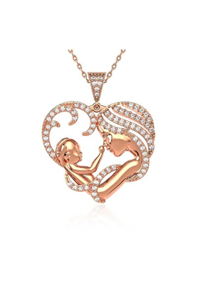 İNDİGO TAKI Kalpli Anne Bebek Rose Gümüş Kolye