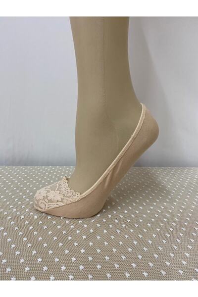ONELİA Krem Rengi Burun Dantelli Şerit Lastikli Kadın Babet Çorap