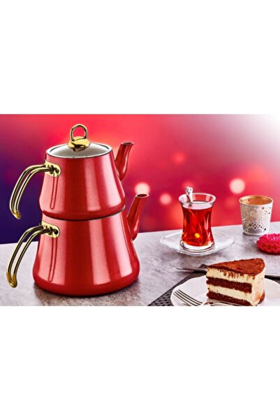 OMS PASLANMAZ Oms 8203 (m) Orta Boy / 0,8 Lt. - 1,8 Lt. Granit Çaydanlık Kırmızı