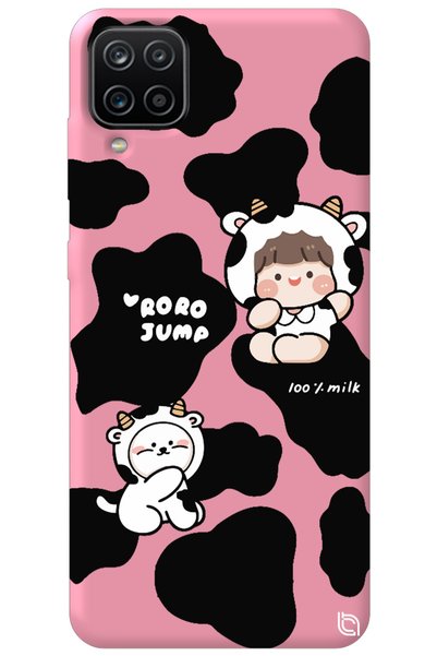 WANNA PROTECT Samsung Galaxy A12 Pink Color Cow Inside Velvet Patterned Silic...