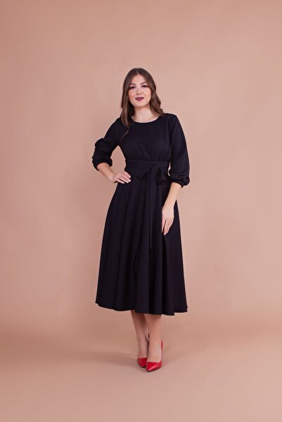 Bidoluelbise Γυναικείο μαύρο φόρεμα μίντι