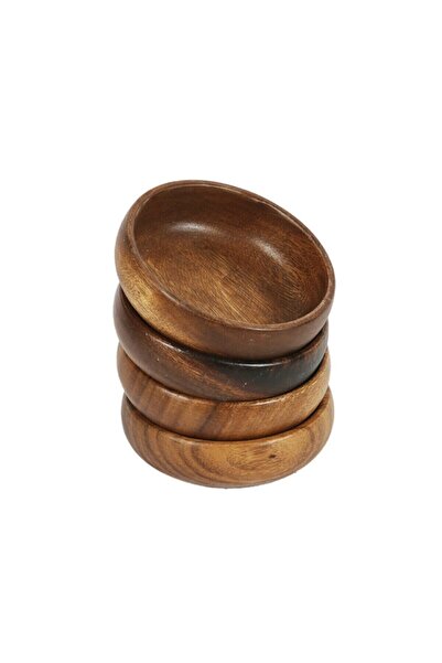 MIARIK DESIGN & DEKORASYON 4-Piece Round Acacia Wood Snack Bowl Dryness Presentation Bowl