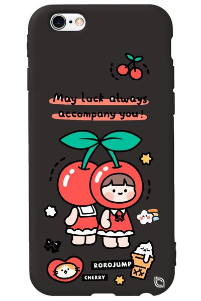WANNA PROTECT iPhone 6 Plus Black Color Cherry Velvet Patterned Silicone Phon...