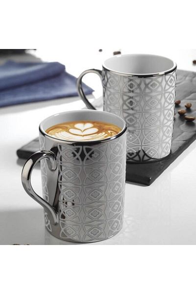 Kütahya Porselen Set of 2 Platinum Porcelain Plated Mug