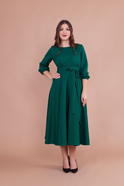 Bidoluelbise Γυναικείο Σμαραγδένιο Μίντι Μήκος Φόρεμα Plus Size