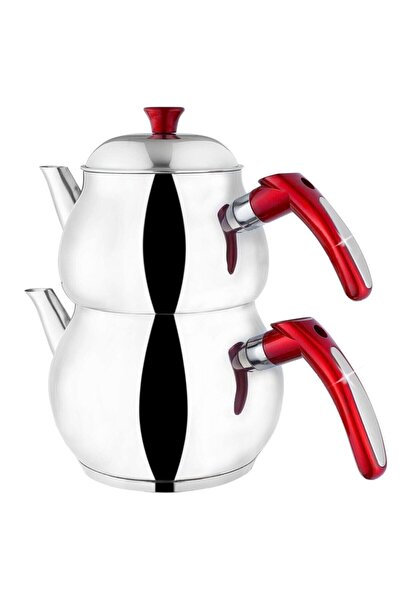 Besa Sultanhomeee Çelik Çaydanlık Kırmızı Kulplu Aile Boyu 1 Takım Slt889