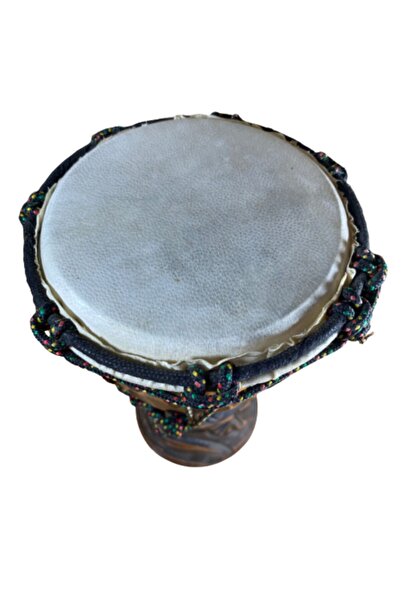 ArtemisDükkan Handmade Teak Wood Ethnic Pattern Carved Leather Darbuka 25 Cm