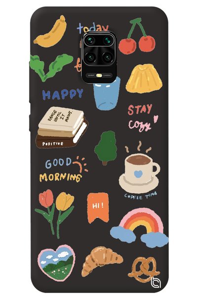 WANNA PROTECT Xiaomi Redmi Note 9S Black Color Sticker Velvet Patterned Silic...