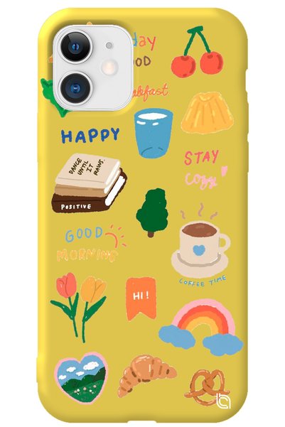 WANNA PROTECT iPhone 11 Yellow Color Sticker Silicone Phone Case with Velvet ...