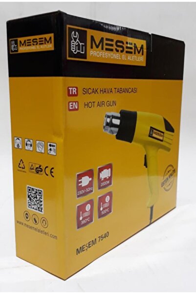 Meşem 2fonksiyonlu 2000w Profesyonel Sıcak Hava Tabancası 25x20cm Ayarlanabilir Derece 380°c, 500°c