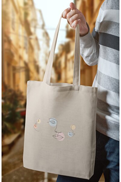 BYBAGS Geantă Tote Pânză Cremă Imprimată Față 35x40 Cm