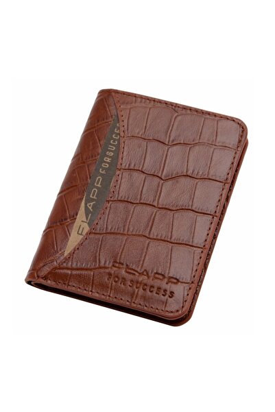 Flapp Hakiki Deri Rfıd Korumalı Krokodil Kahverengi Unısex Cüzdan Kartlık