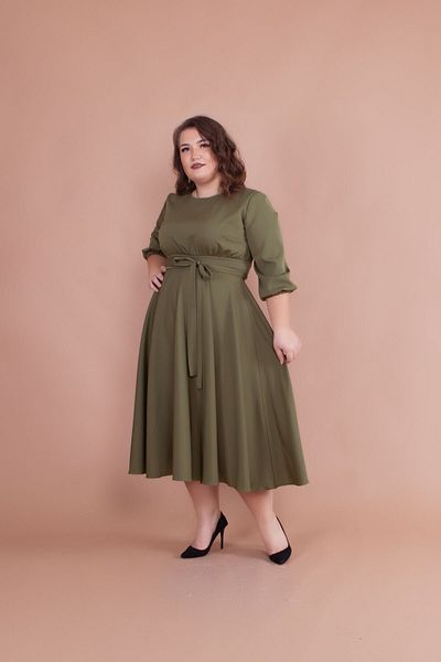 Bidoluelbise Women's Khaki Plus Size Midi Dress