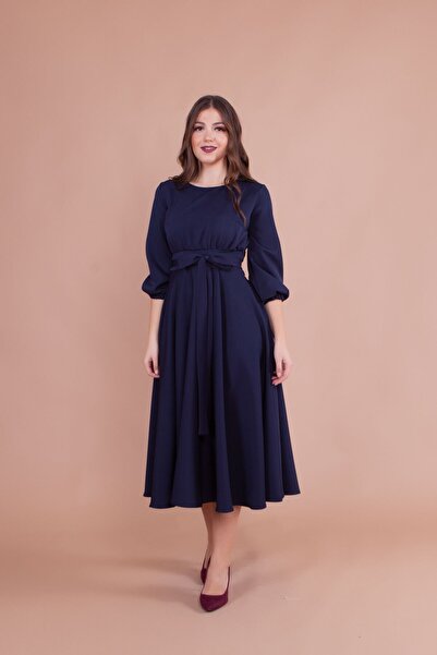 Bidoluelbise Dámské midi šaty v námořnické modré velké velikosti