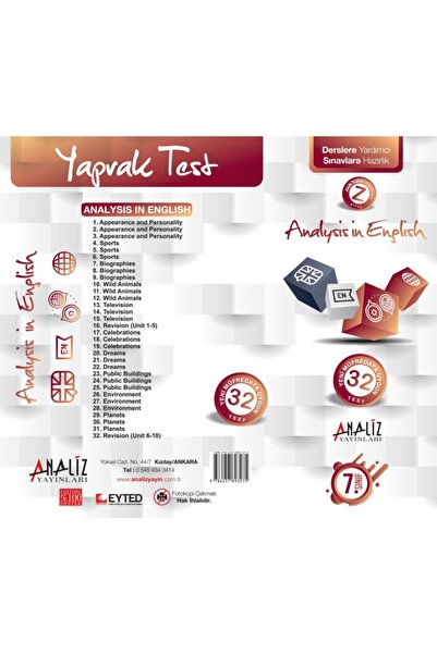 Analiz Yayınları 7.sınıf Ingilizce Yaprak Test