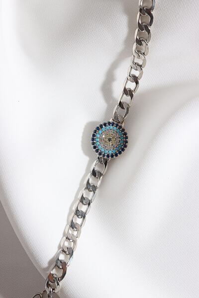 Süspüs Accessories سوار سلسلة فضية مع حجر الزركون وعين الشر