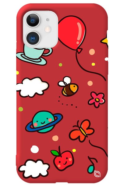 WANNA PROTECT Iphone 11 Kırmızı Renkli Arı Balon Içi Kadife Desenli Silikon T...
