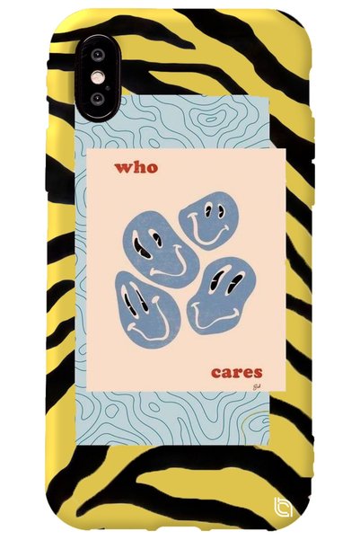 WANNA PROTECT iPhone XS Yellow Colored Who Cares Velvet Patterned Silicone Ph...