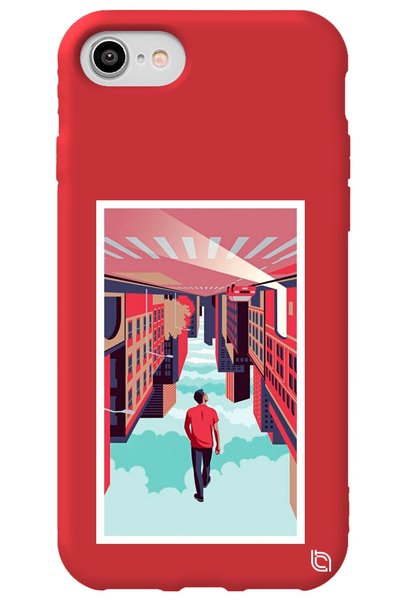 WANNA PROTECT iPhone 7 Red Color Inverted City Velvet Patterned Silicone Phon...