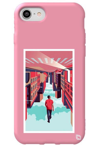 WANNA PROTECT iPhone 7 Pink Color Inverted City Velvet Patterned Silicone Pho...