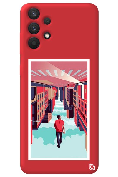 WANNA PROTECT Samsung A32 Red Color Inverted City Velvet Patterned Silicone P...