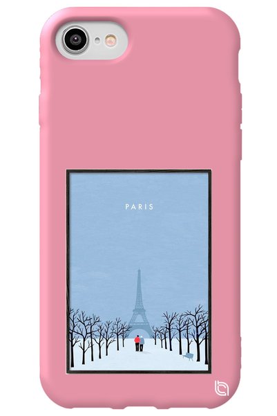 WANNA PROTECT iPhone 7 Pink Colored Paris Poster with Velvet Pattern Silicone...