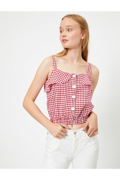 Koton Ruffle Detailed Strappy Sleeveless Crop Blouse