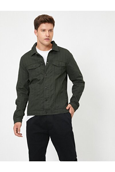 Koton Men's Khaki Striped Coat 0YAM21925HW