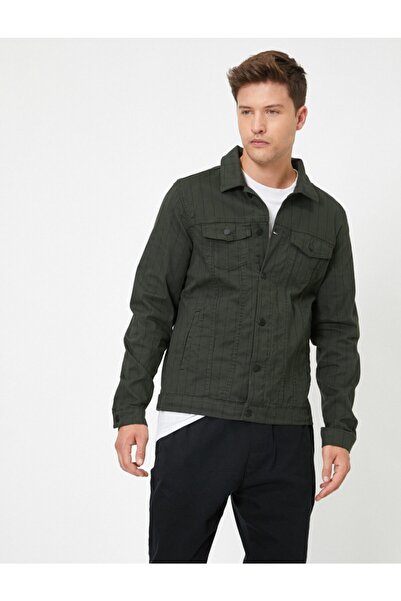 Koton Men's Khaki Striped Coat 0YAM21925HW