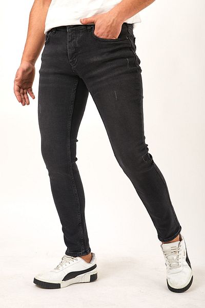 MODAMESTO Ανδρικό τζιν λέιζερ Anthracite Slim Fit Lycra Skinny Leg