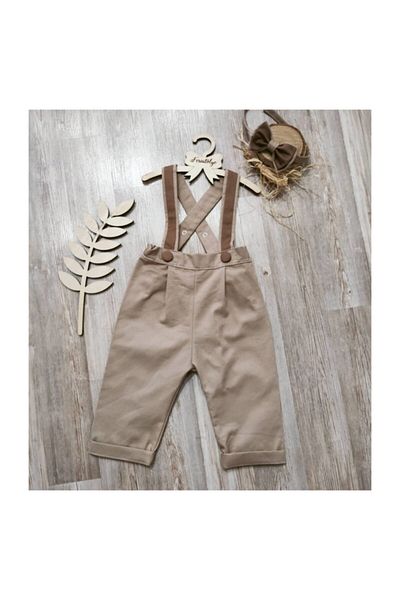 Feriatolye Sea Sand Color Trousers and Salopette Baby Boy Birthday Outfit