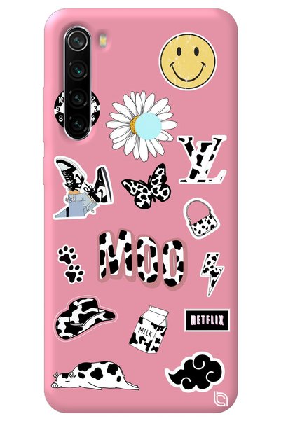 WANNA PROTECT Xiaomi Redmi Note 8 Pink Color Moo Velvet Patterned Silicone Ph...