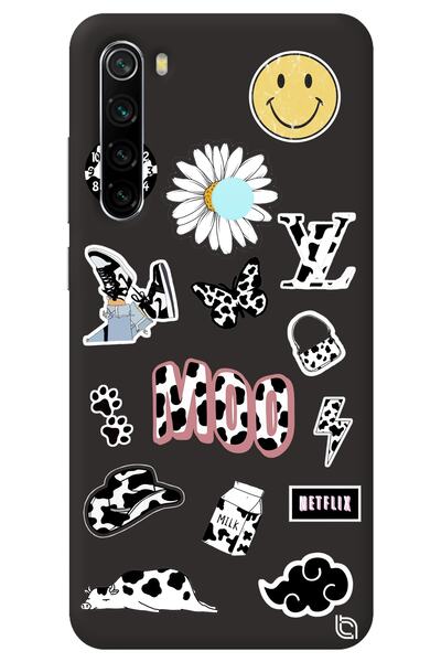 WANNA PROTECT Xiaomi Redmi Note 8 Black Color Moo Velvet Patterned Silicone P...