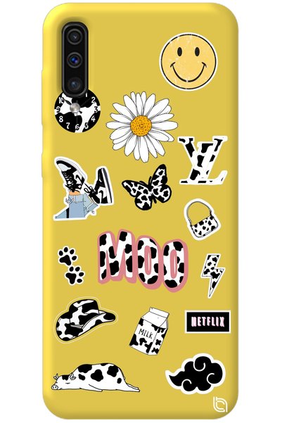 WANNA PROTECT Samsung Galaxy A70 Yellow Color Moo Velvet Patterned Silicone P...