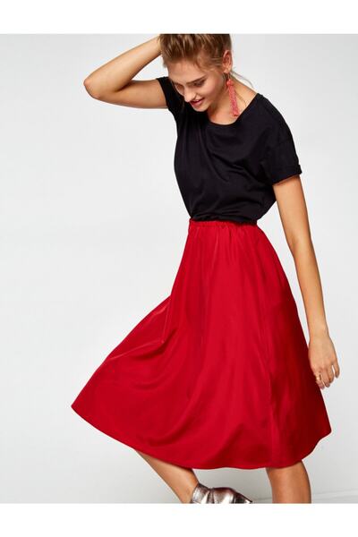 Koton Women's Red Relaxed Cut Skirt