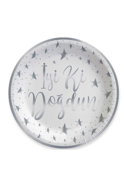 PiCare Plate Silver Happy Birthday Foil Printed White Pk:6 Be7972