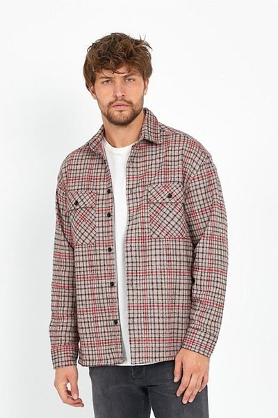 Gavazzi Ανδρική κρέμα Oversize μακρυμάνικο καρό πουκάμισο ξυλοκόπο από χοντρό ύφασμα