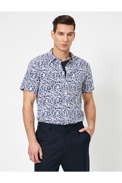 Koton Men's Purple Flower Patterned Short Sleeve Shirt