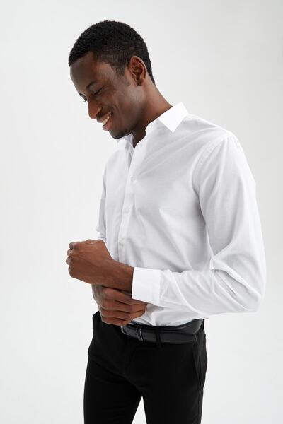 DeFacto Slim Fit Polo Yaka Poplin Uzun Kollu Gömlek