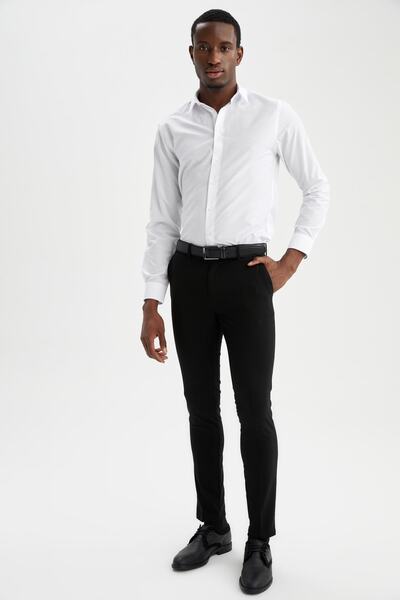 DeFacto Slim Fit Polo Yaka Poplin Uzun Kollu Gömlek