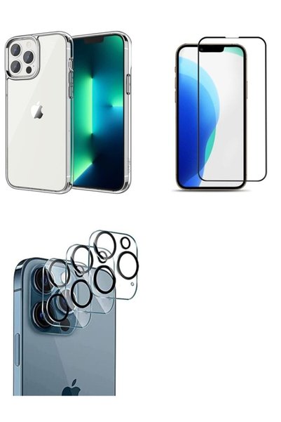 ucuzmi Iphone 13 Pro Max Uyumlu Şeffaf Kılıf Ekran Koruyucu Kırılmaz Cam Kamera Lens Koruyucu