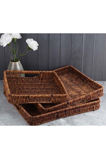 Özlem Tuhafiye Perotti 13542 Dikdörtgen 3 Lü Hasır Tepsi