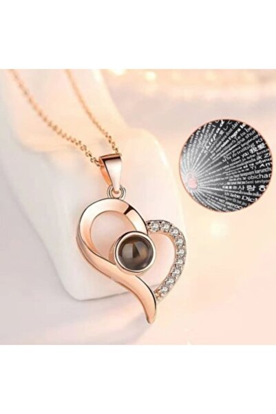 Zirkon Takı Dünyası قلادة أنا أحبك بحجر الزركون بـ 100 لغة