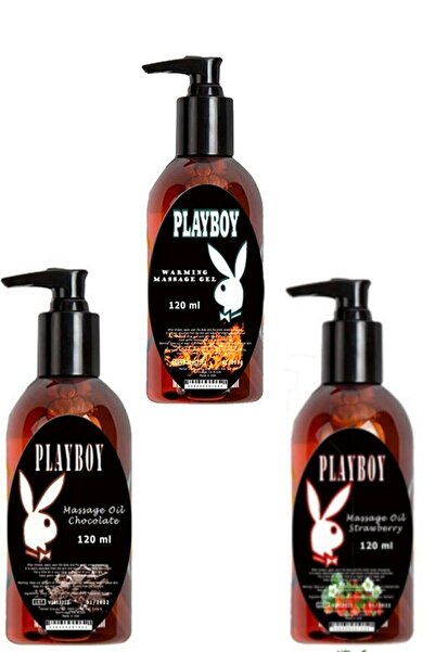 Playboy Erotik Çikolata Aromalı Natural Erkek Istek Arttırıcılı Isıtıcılı Vücut Masaj Yağları 3 Adet 120ml