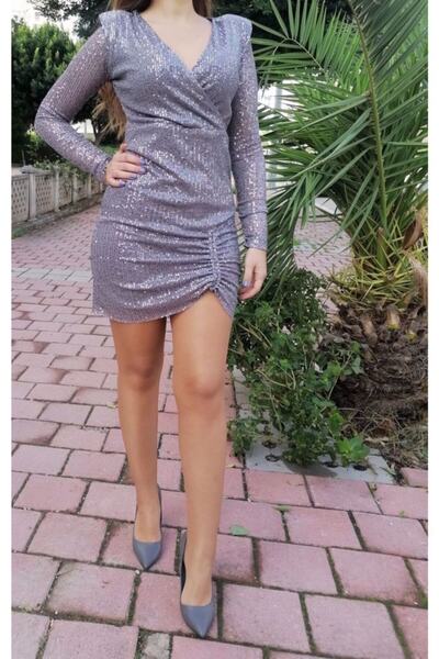 atölye nini Payet Kumaş Mini Boy Likralı Abiye Elbise