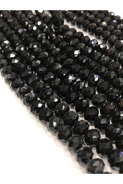 LİVZA BİJUTERİ Kristal Boncuk , Siyah Renk Kristal Boncuk Dizisi, 8 Mm Yuvarlak 40cm Dizi