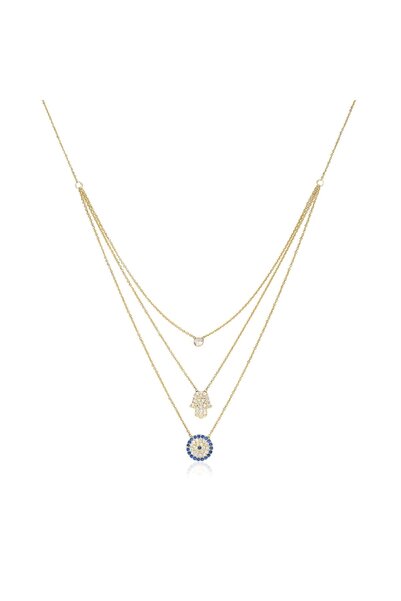 Coşar Silver Zirkon Taşlı Pırlanta Montür Altın Kaplama Sembollü Gümüş Kolye