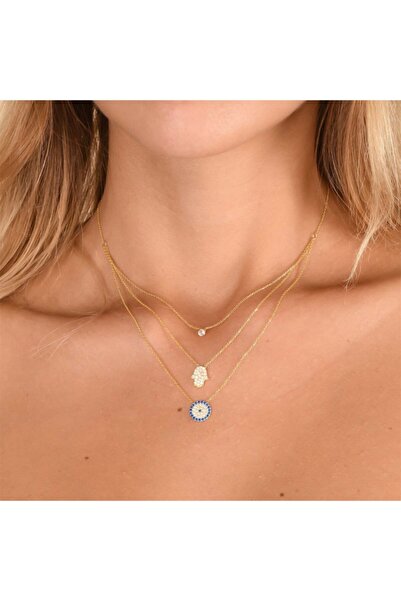 Coşar Silver Zirkon Taşlı Pırlanta Montür Altın Kaplama Sembollü Gümüş Kolye